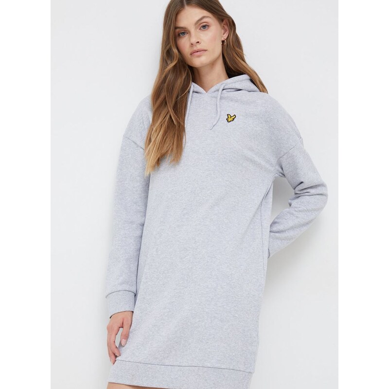 Bavlněné šaty Lyle & Scott šedá barva, mini