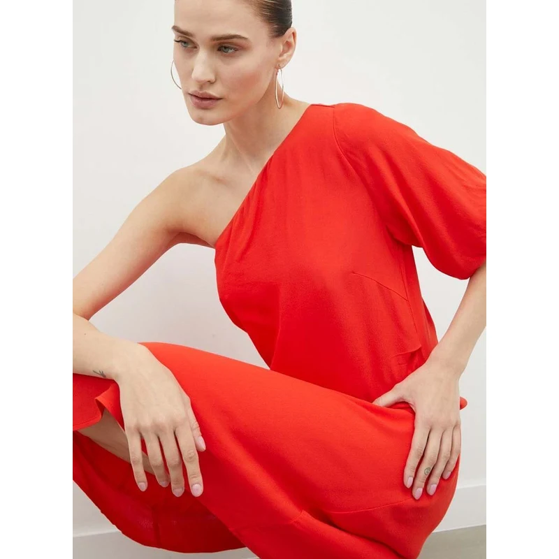 Šaty Bruuns Bazaar červená barva, midi - GLAMI.cz