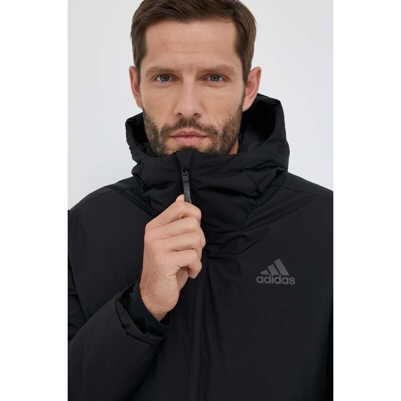 Péřová bunda adidas pánská, černá barva, zimní, HG6017