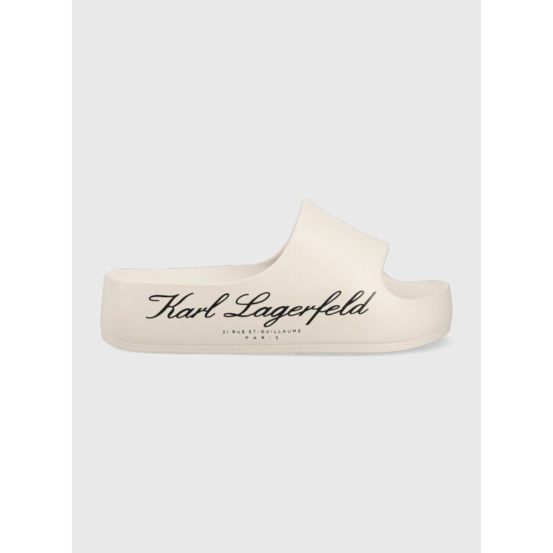 Pantofle Karl Lagerfeld KOBO II dámské, béžová barva, na platformě, KL86000