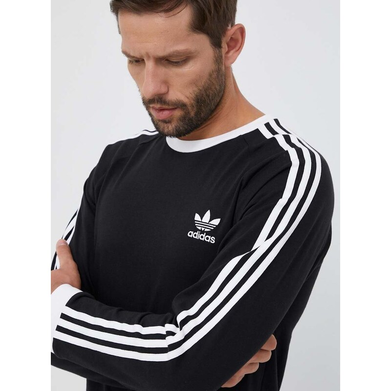 Bavlněné tričko s dlouhým rukávem adidas Originals 3-Stripes Long Sleeve Tee černá barva, s aplikací, IA4877