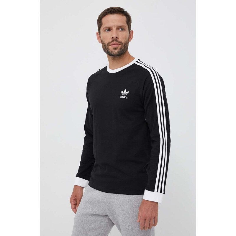 Bavlněné tričko s dlouhým rukávem adidas Originals 3-Stripes Long Sleeve Tee černá barva, s aplikací, IA4877