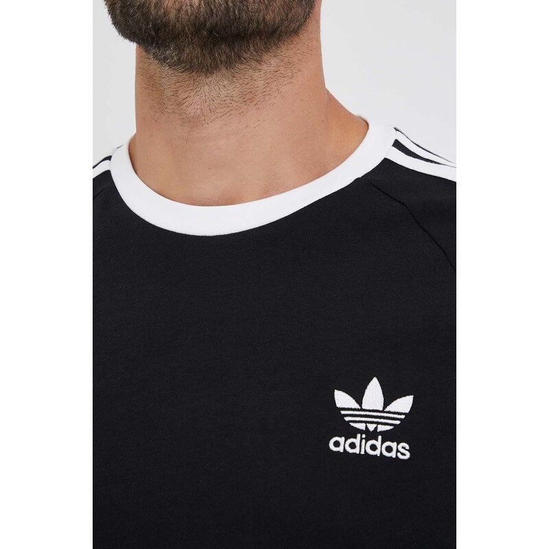 Bavlněné tričko s dlouhým rukávem adidas Originals 3-Stripes Long Sleeve Tee černá barva, s aplikací, IA4877