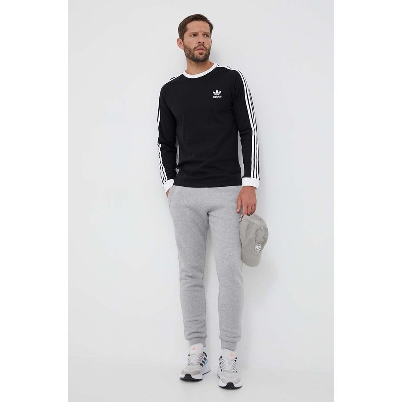 Bavlněné tričko s dlouhým rukávem adidas Originals 3-Stripes Long Sleeve Tee černá barva, s aplikací, IA4877