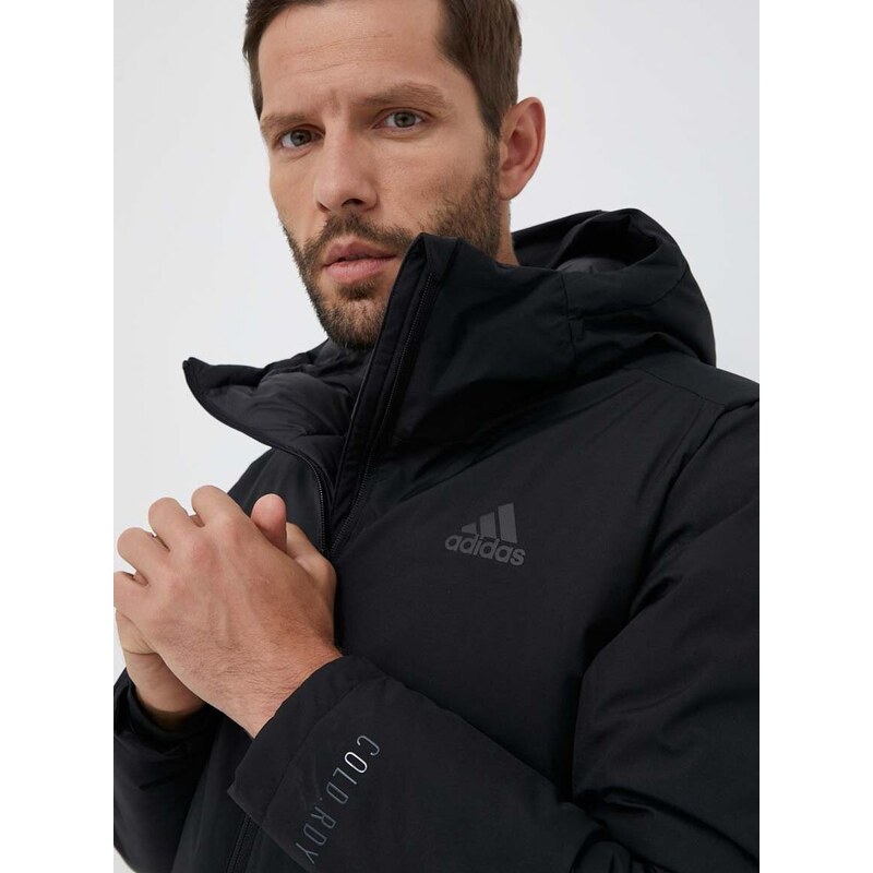 Péřová bunda adidas pánská, černá barva, zimní, HG6017