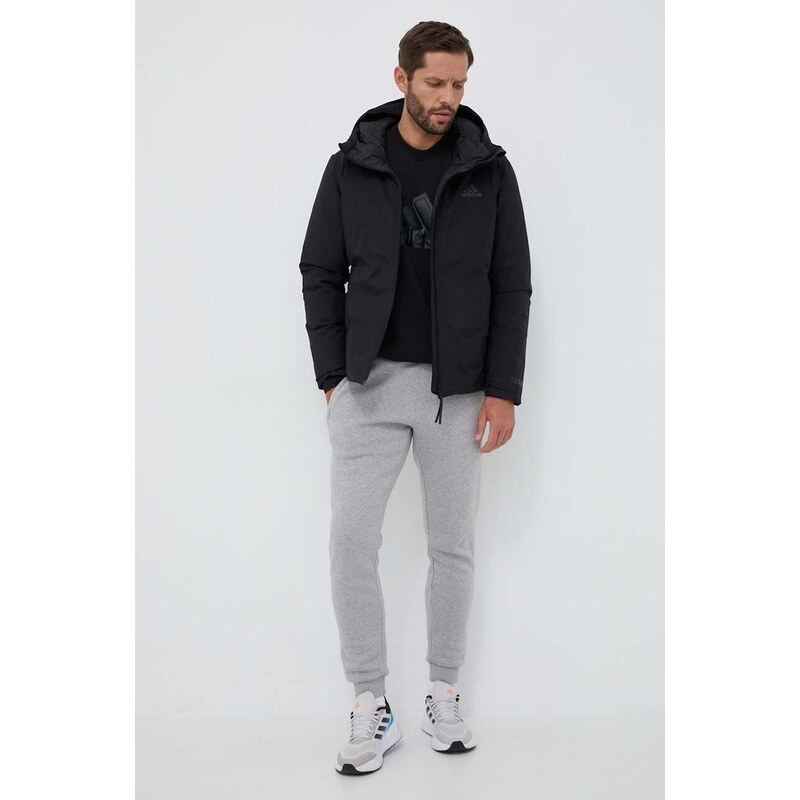 Péřová bunda adidas pánská, černá barva, zimní, HG6017