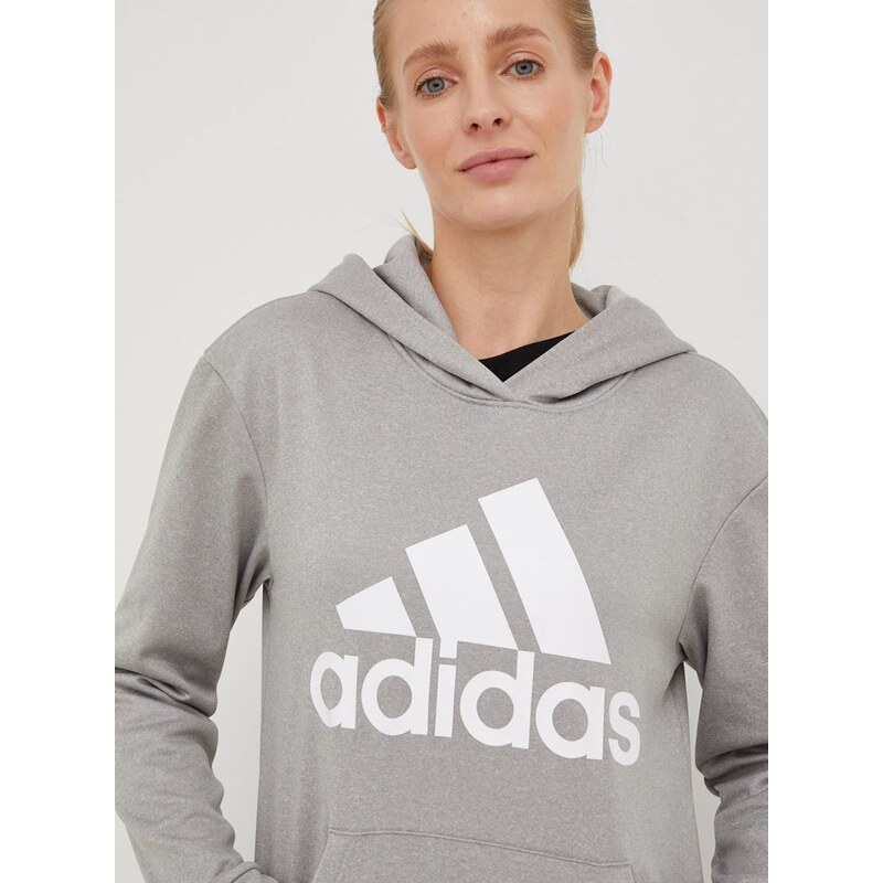 Tréninková mikina adidas Performance Big Logo , šedá barva, s kapucí, s potiskem