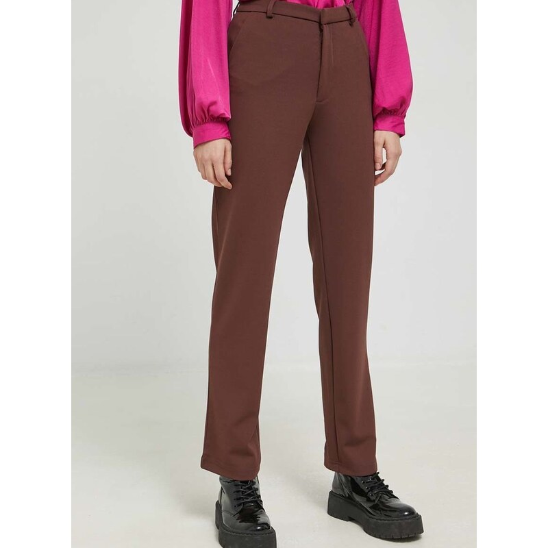 Kalhoty JDY geggo dámské, hnědá barva, jednoduché, medium waist