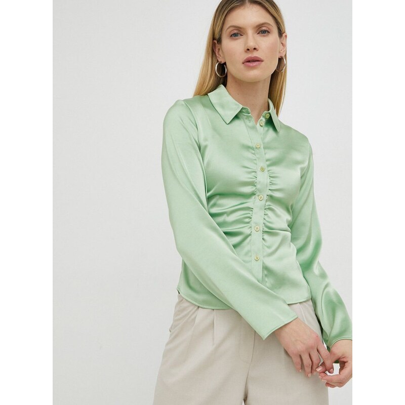 Košile Samsoe Samsoe dámská, zelená barva, slim, s klasickým límcem
