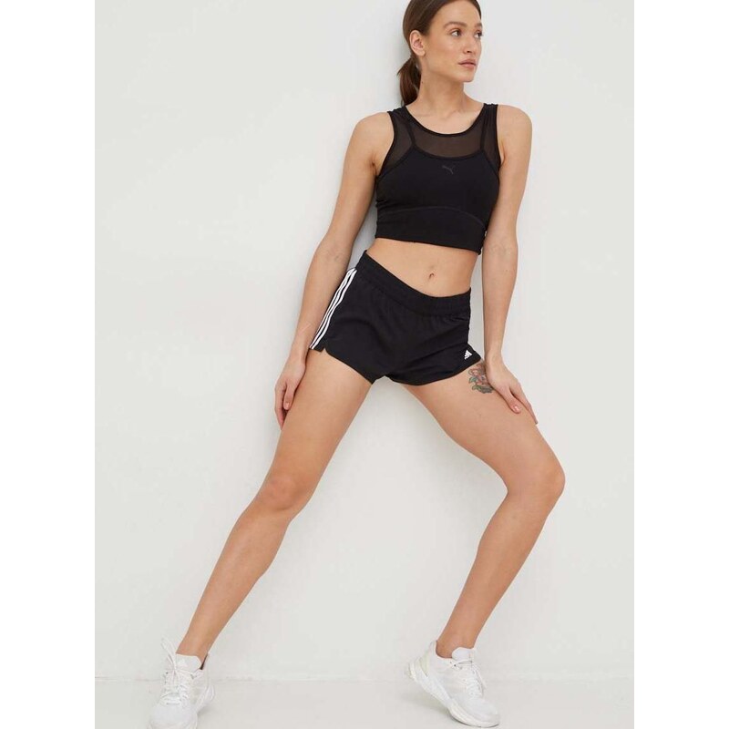 Tréninkové šortky adidas Performance Pacer dámské, černá barva, s potiskem, medium waist