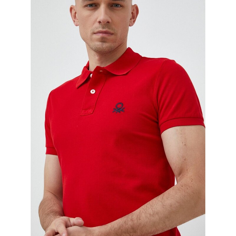 Bavlněné polo tričko United Colors of Benetton červená barva, s aplikací