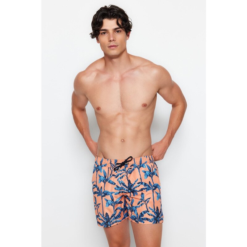 Trendyol Orange Standard Size Tropical Printed Swimsuit Sea Shorts