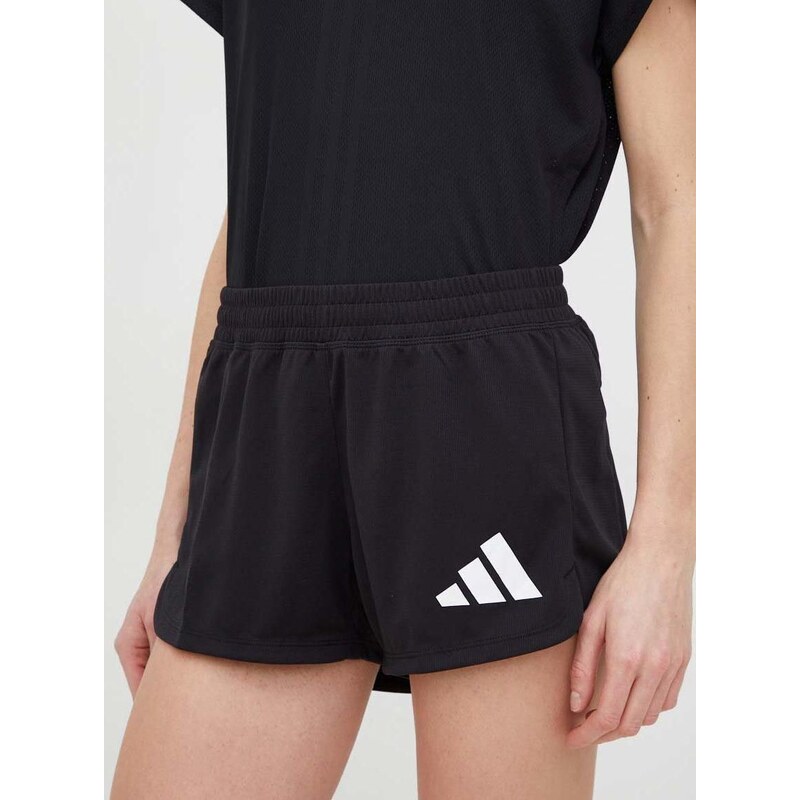 Tréninkové šortky adidas Performance Pacer 3-Bar dámské, černá barva, s potiskem, high waist