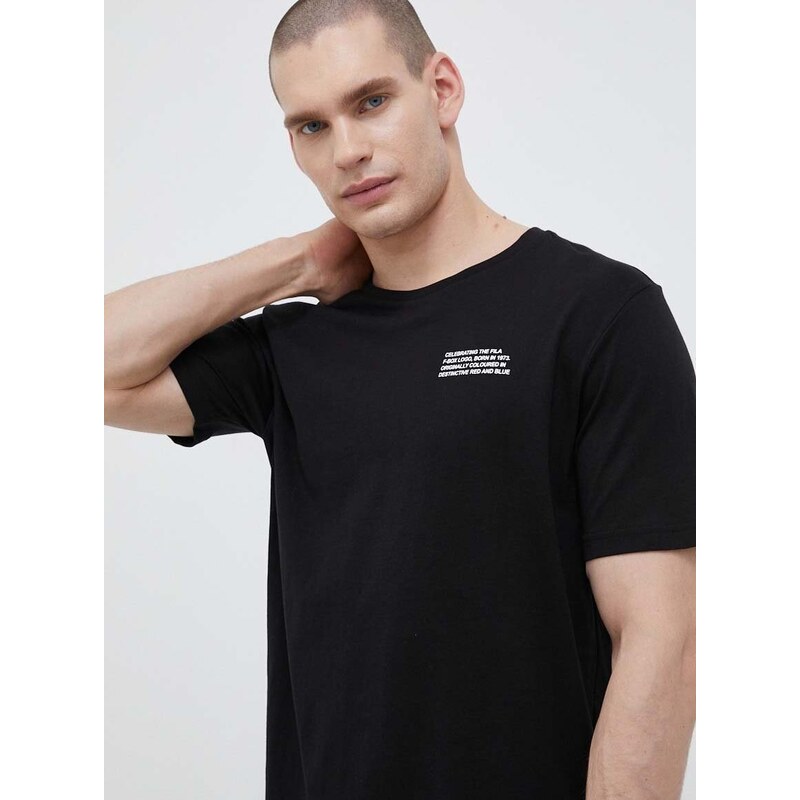 Bavlněné tričko Fila černá barva, s potiskem