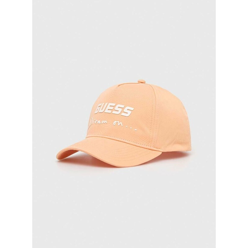 Bavlněná baseballová čepice Guess oranžová barva, s aplikací