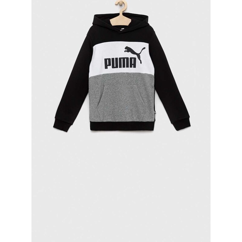 Dětská mikina Puma ESS Colorblock Hoodie TR B černá barva, s kapucí, vzorovaná