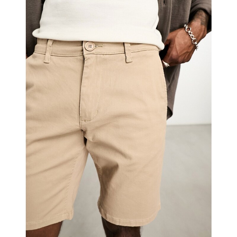 ONLY & SONS slim fit chino short in beige-Neutral