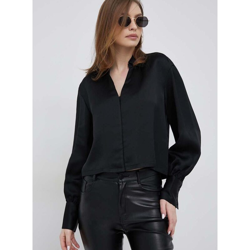 Košile Dkny dámská, černá barva, relaxed, s klasickým límcem