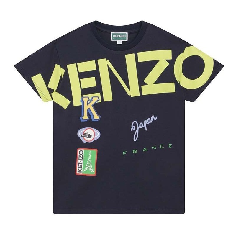 Dětské bavlněné tričko Kenzo Kids tmavomodrá barva, s potiskem