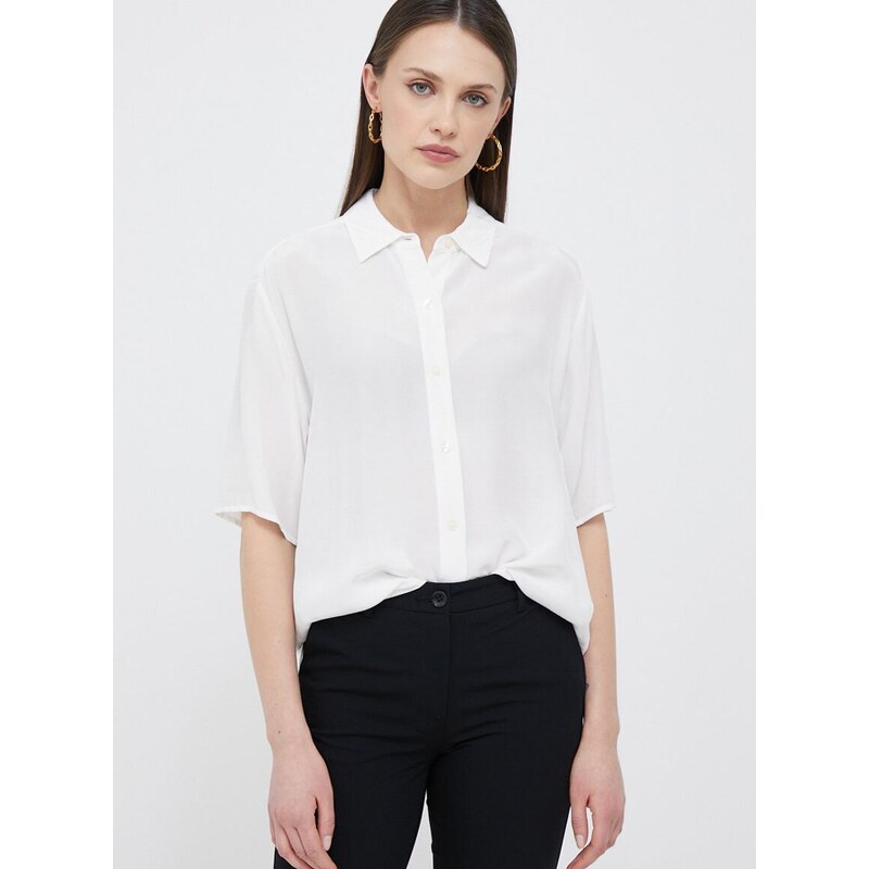 Košile Tommy Hilfiger dámská, bílá barva, relaxed, s klasickým límcem