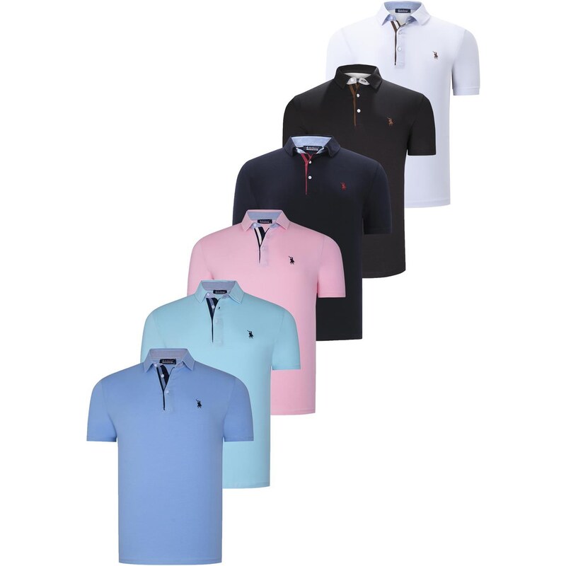 SIX SET T8582 DEWBERRY MENS T-SHIRT-BLACK-WHITE-NAVY BLUE-PINK-CYAN-LIGHT BLUE