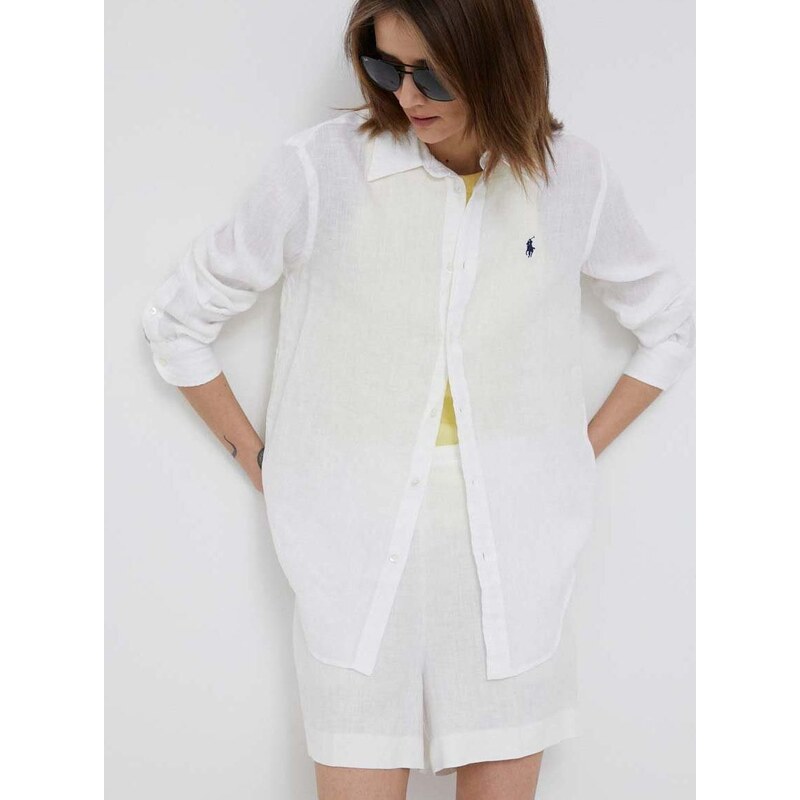 Plátěná košile Polo Ralph Lauren bílá barva, regular, s klasickým límcem