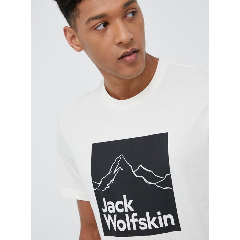 Bavlněné tričko Jack Wolfskin béžová barva