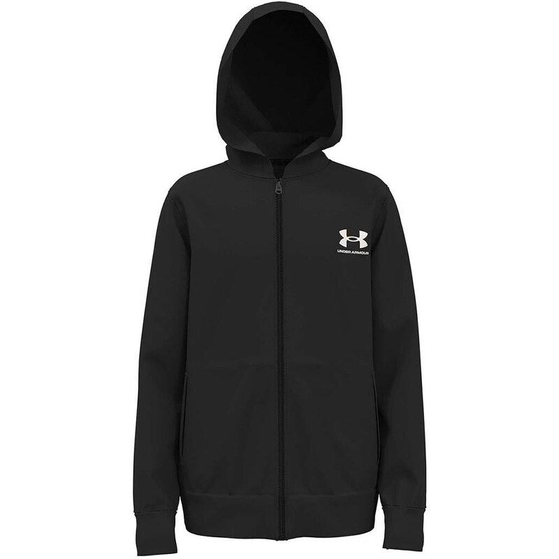 Dětská mikina Under Armour černá barva, s kapucí, melanžová