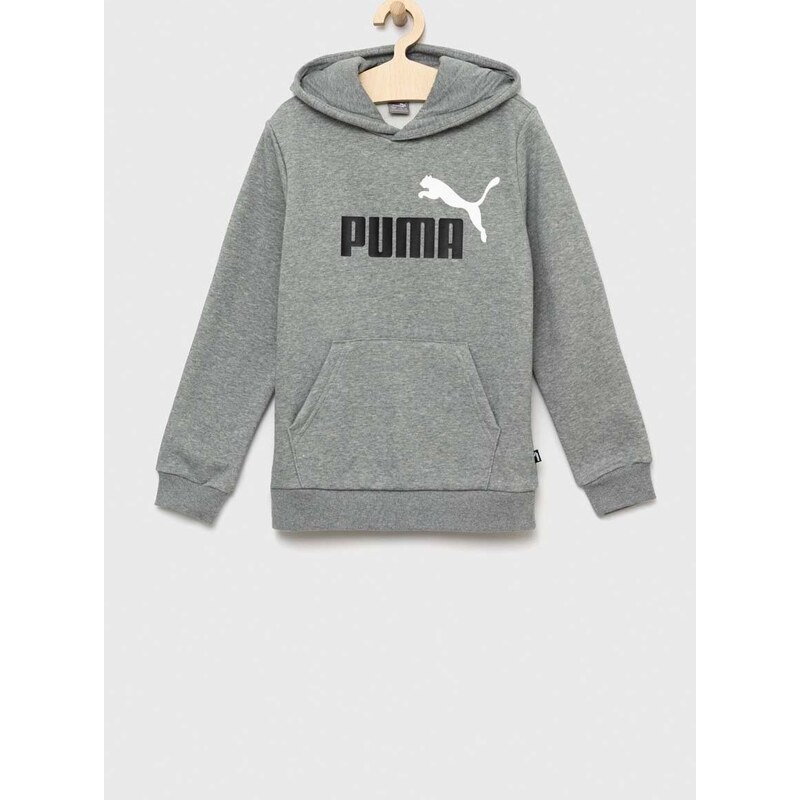 Dětská mikina Puma ESS+ 2 Col Big Logo Hoodie FL B šedá barva, s kapucí, s potiskem