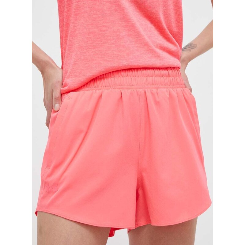 Tréninkové šortky Under Armour Flex růžová barva, hladké, high waist, 1376935