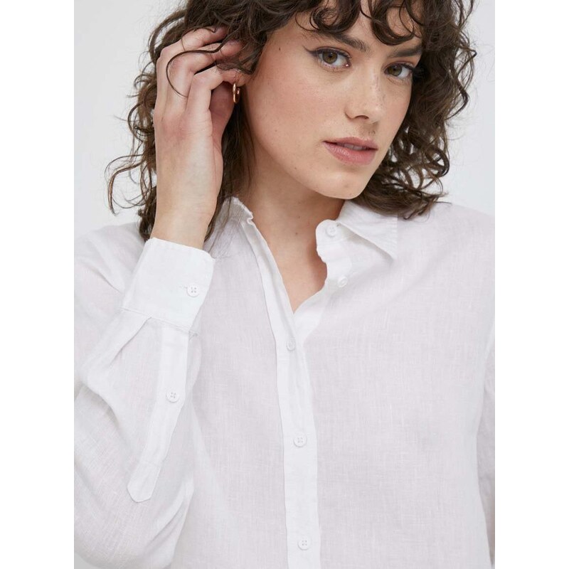 Plátěná košile United Colors of Benetton bílá barva, regular, s klasickým límcem