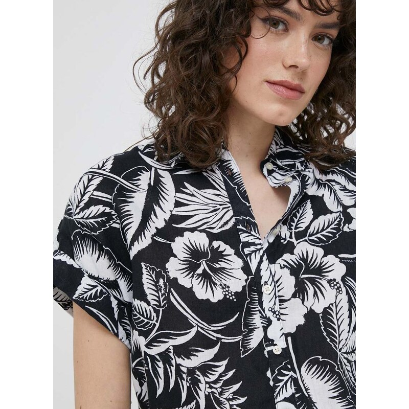 Plátěná košile Lauren Ralph Lauren černá barva, regular, s klasickým límcem