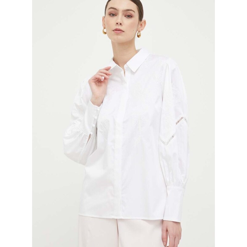 Plátěná košile Guess bílá barva, regular, s klasickým límcem