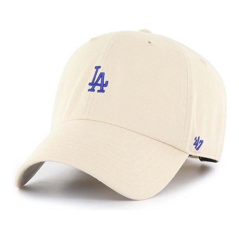 Bavlněná baseballová čepice 47brand MLB Los Angeles Dodgers béžová barva, s aplikací, B-BSRNR12GWS-NTA