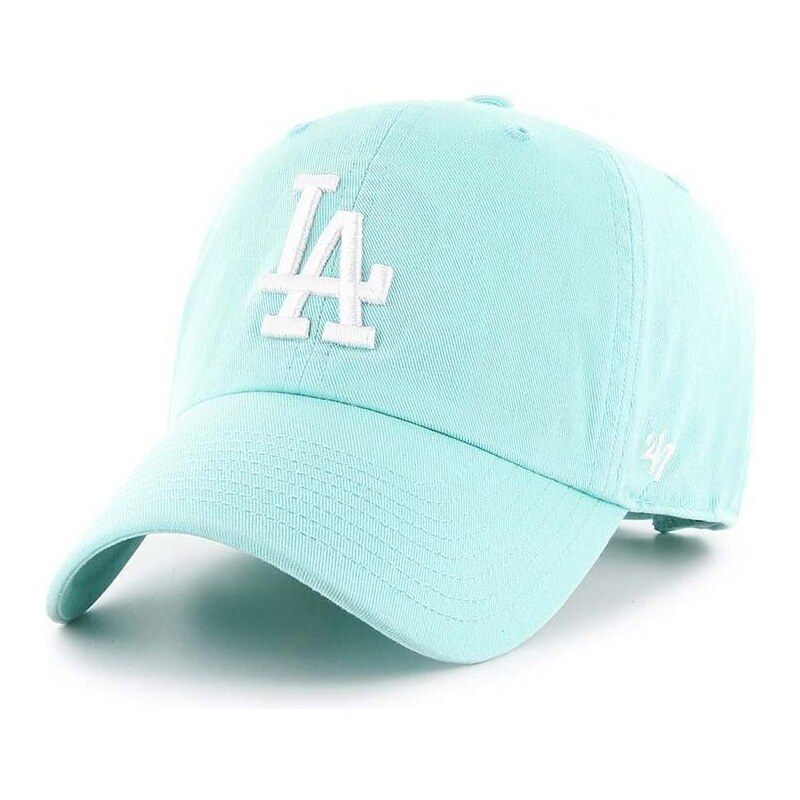 Bavlněná baseballová čepice 47brand MLB Los Angeles Dodgers tyrkysová barva, s aplikací, B-RGW12GWSNL-TFC