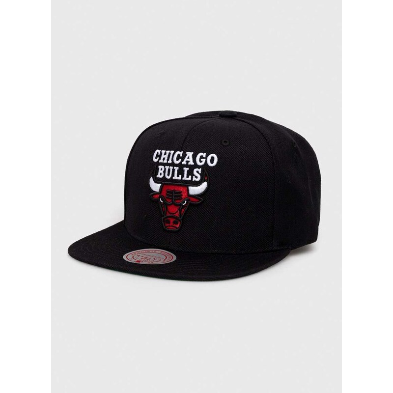 Čepice s vlněnou směsí Mitchell&Ness Chicago Bulls černá barva, s aplikací