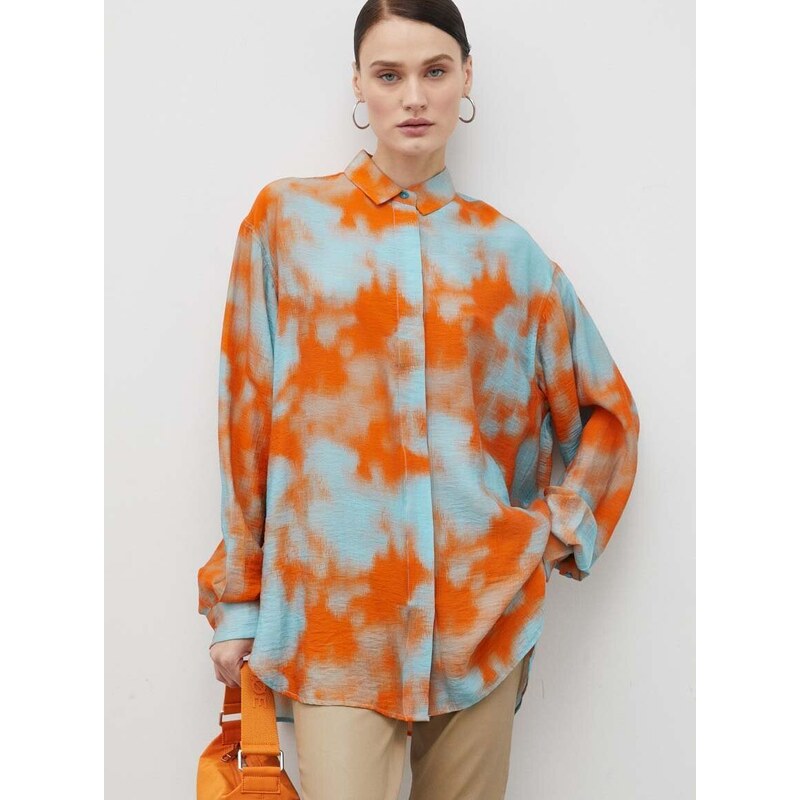 Košile Samsoe Samsoe dámská, oranžová barva, volný střih, s klasickým límcem