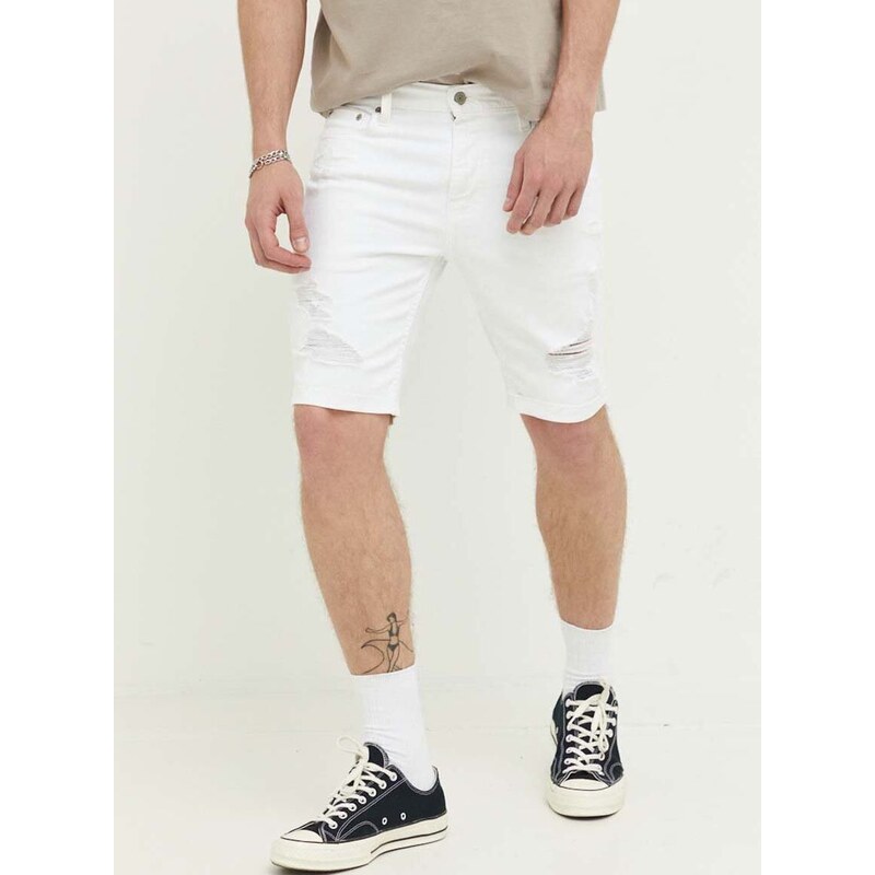Džínové šortky Hollister Co. pánské, bílá barva