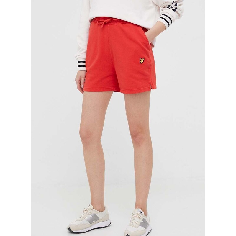 Bavlněné šortky Lyle & Scott červená barva, hladké, high waist