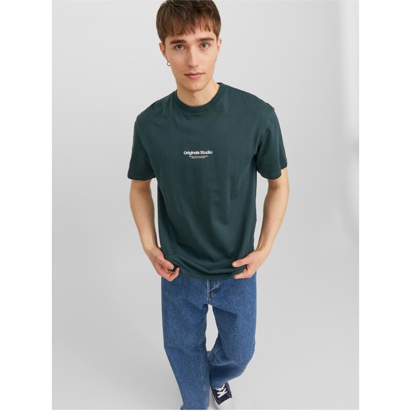 Tmavě zelené pánské tričko Jack & Jones Vesterbo - Pánské