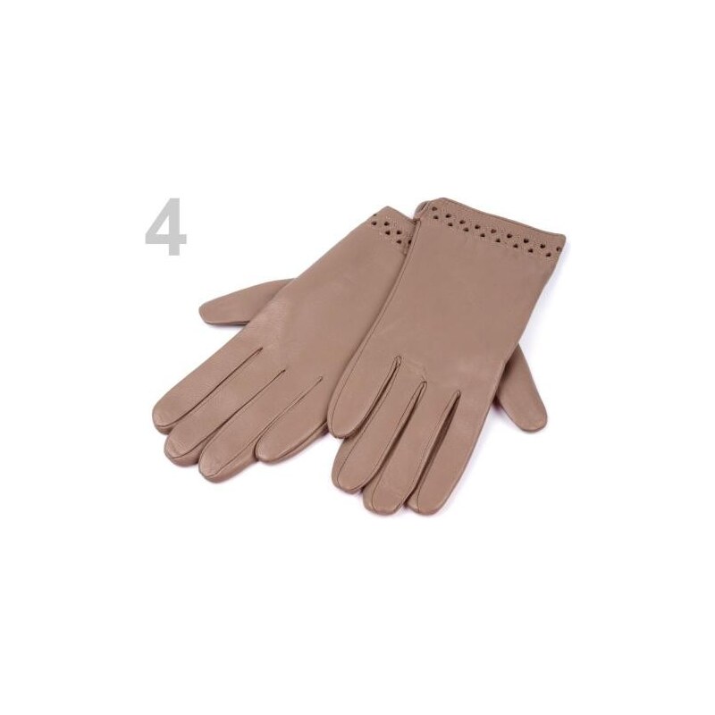 Dámské kožené rukavice 9x24cm s výseky (1 pár) - 4 hnědá sv. Stoklasa