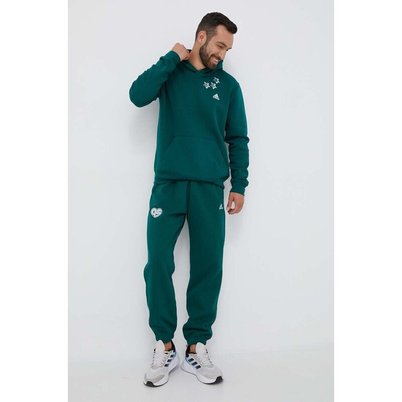 Mikina adidas pánská, zelená barva, s kapucí, s aplikací