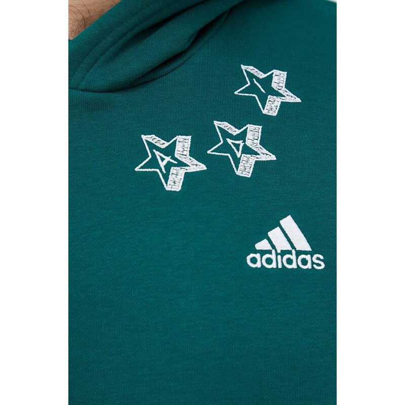 Mikina adidas pánská, zelená barva, s kapucí, s aplikací