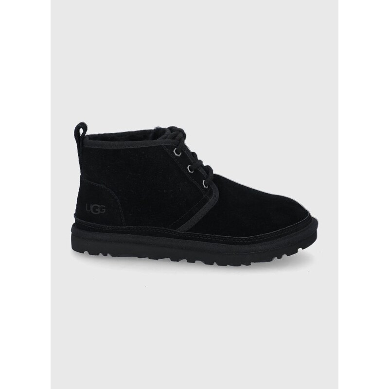 Semišové boty UGG Neumel dámské, černá barva, na plochém podpatku, zateplené, 1094269.BLK-BLK