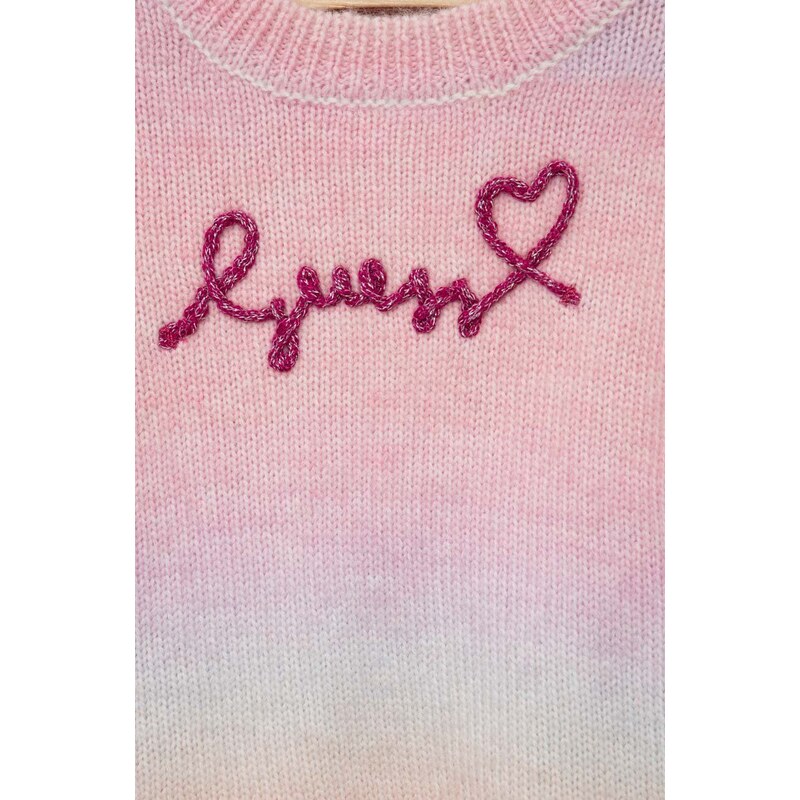 Dětský svetr s příměsí vlny Guess růžová barva