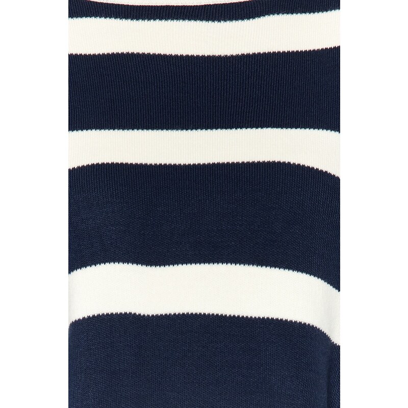 Trendyol Navy Blue Crop pruhovaný pletený svetr
