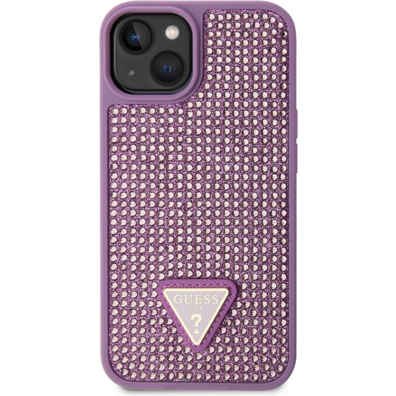 Ochranný kryt pro iPhone 14 - Guess, Rhinestones Triangle Metal Logo Purple