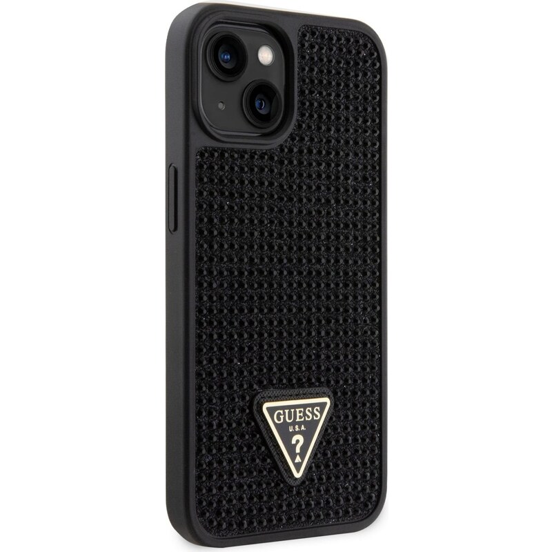 Ochranný kryt pro iPhone 14 - Guess, Rhinestones Triangle Metal Logo Black