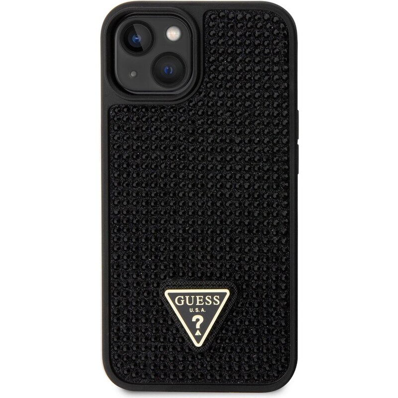Ochranný kryt pro iPhone 14 - Guess, Rhinestones Triangle Metal Logo Black