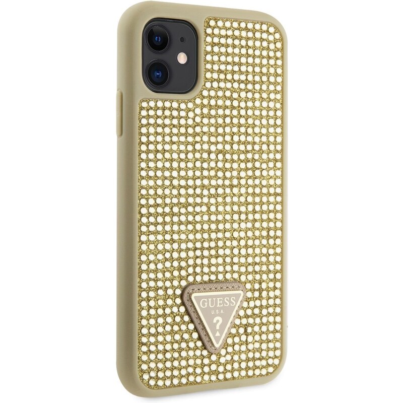 Ochranný kryt pro iPhone 11 - Guess, Rhinestones Triangle Metal Logo Gold